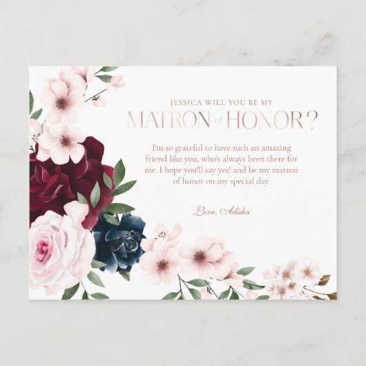 私の名誉の母？ブルゴーニュ海軍花模様写真 インビテーションポストカード (裏面)