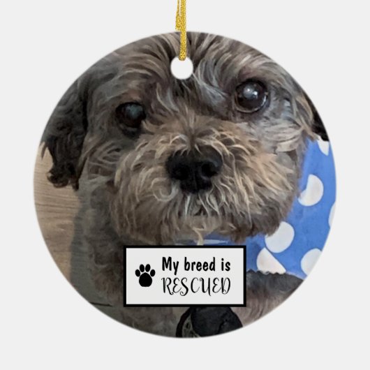 私の品種はペットの写真を救出された セラミックオーナメント (裏面)