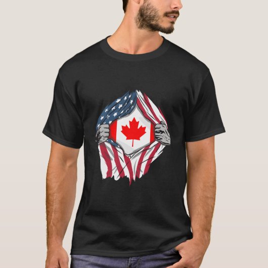 私の国の旗の中のカナダのアメリカの血 Tシャツ (正面)