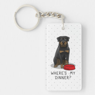 私の夕食は？ロットワイラーとレッドドッグ皿 キーホルダー