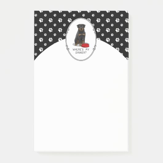 私の夕食は？ロットワイラーとレッドドッグ皿 ポストイット (正面)