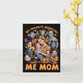 私の大好きなモンスターが面白いハロウィンのコスチュームでママと呼ぶ カード (黄色い花)