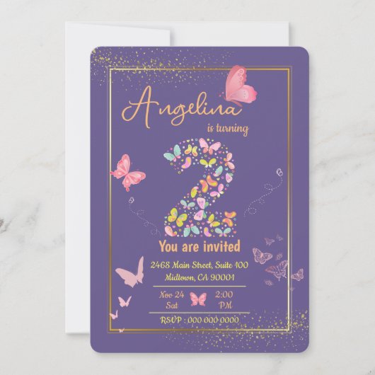 私の天使は二つ回っている:私の蝶の誕生日 招待状 (正面)