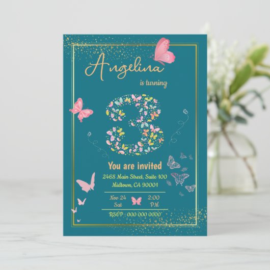 私の天使は3回を回している:私の蝶の誕生日 招待状 (スタンド正面)