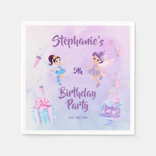 私の天使は5回を回っている：フェアユタレをテーマにした誕生日 スタンダードカクテルナプキン (正面)