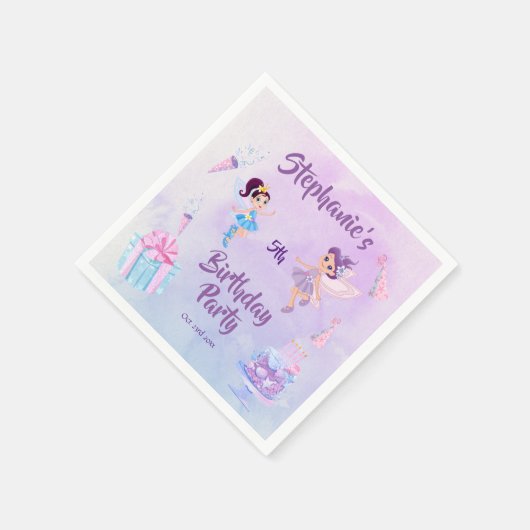 私の天使は5回を回っている:フェアユタレをテーマにした誕生日 スタンダードカクテルナプキン (角)