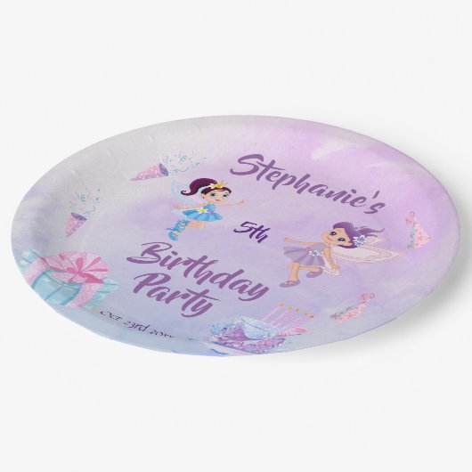 私の天使は5回を回っている：フェアユタレをテーマにした誕生日 ペーパープレート (アングル)