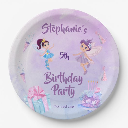 私の天使は5回を回っている:フェアユタレをテーマにした誕生日 ペーパープレート (正面)