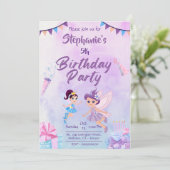 私の天使は5回を回っている:フェアユタレをテーマにした誕生日 招待状 (スタンド正面)