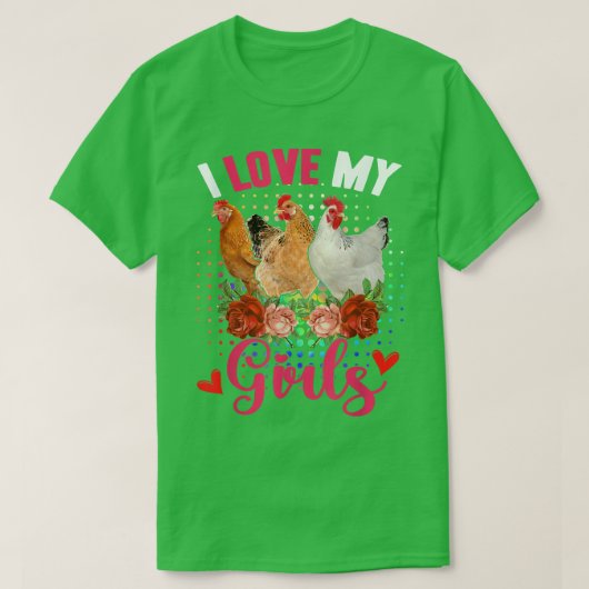 私の女おもしろいの子を愛する3かわいい鶏の花ロー Tシャツ (デザイン正面)