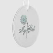 私の女の子のティール（緑がかった色）の花 オーナメント (正面)