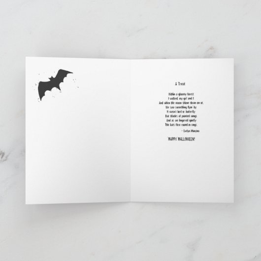 私の女の子、フクロウの死んだ木の月のこうもり カード (内部)