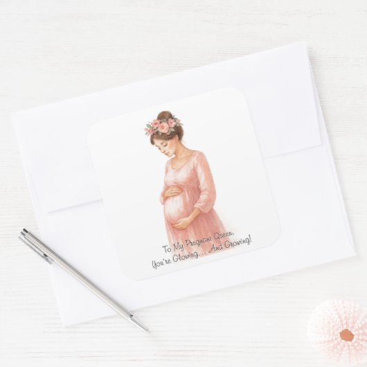 私の妊娠クイーンへ – かわいいフローラ妊娠 | スクエアシール (封筒)