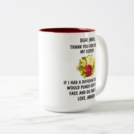 私の妹のマグでありがとうございました、家族への贈り物です。 ツートーンマグカップ (正面右)