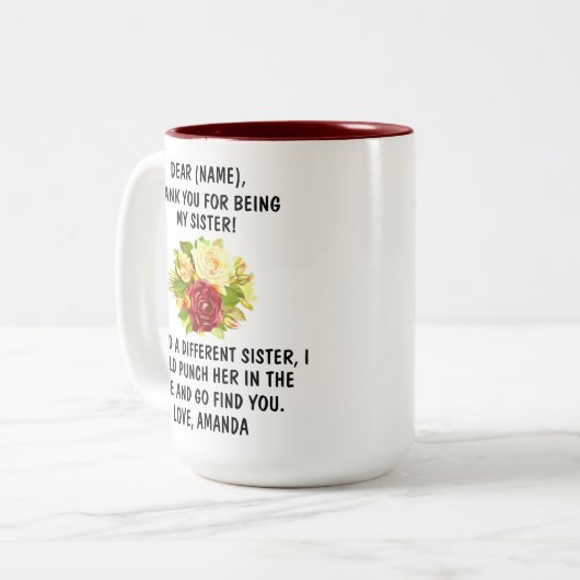 私の妹のマグでありがとうございました、家族への贈り物です。 ツートーンマグカップ (正面左)