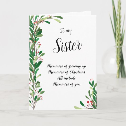 私の妹の美しいベリーの植物性のクリスマスのために カード (正面)