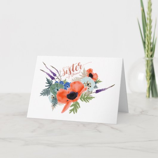 私の妹は私の友人の水色の花 カード (正面)