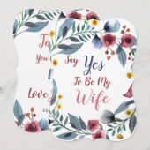 私の妻になってくださいのプロポーズ ブルー フラワーのカード 案内状 (正面/裏面)