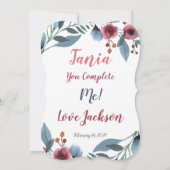 私の妻になってくださいのプロポーズ ブルー フラワーのカード 案内状 (裏面)