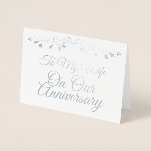 私の妻に私たちの記念日の銀の箔カード 箔カード (正面)