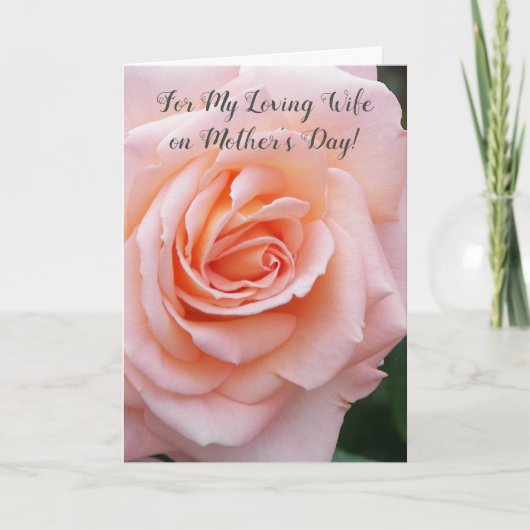 私の妻のためのピンクのローズフローラ母の日 カード (正面)