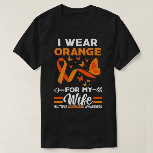 私の妻のための衣服オレンジ多発性硬化症を認識 Tシャツ (デザイン正面)