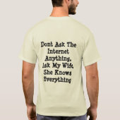 私の妻は全てを知っ頼ている Tシャツ (裏面)