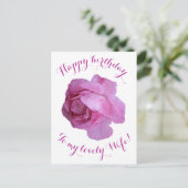 私の妻ピンクのローズかわいらしフローラにハッピーバースデー ポストカード (スタンド正面)