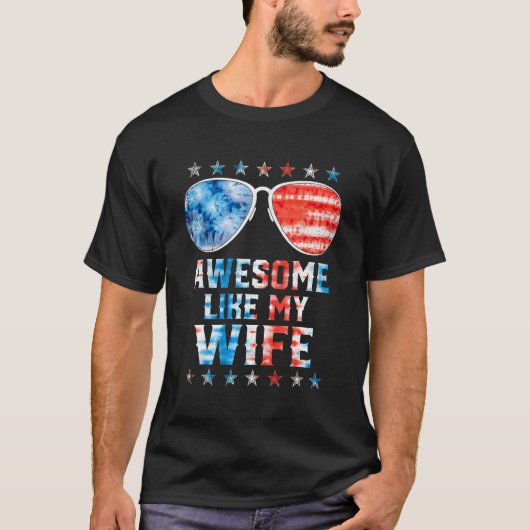 私の妻素晴らしのようなアメリカ国旗の絞り染めサングラス Tシャツ (正面)
