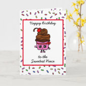 私の姪にハッピーバースデーかわいいカップケーキ カード (黄色い花)