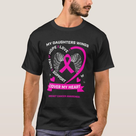 私の娘たちの羽は私の乳がんAwを覆っている Tシャツ (正面)