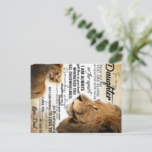 私の娘にライオン家族ギフト娘誕生日 ポストカード (スタンド正面)