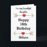 私の娘のために16誕生日 カード<br><div class="desc">キラキラ輝く矢印と赤いハートを搭載したHappy 16th birthdayドーターカード。彼女の名前でパーソナライズできる。この16歳の誕生日の娘カードの中には、「愛と幸福と笑いを願う」と書かれている!! 誕生日メッセージは簡単に編集できる。この16歳の誕生日カード読ハッピーバースデーの裏。</div>