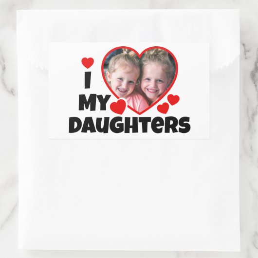 私の娘の写真をハートパーソナライズされたする 長方形シール (バッグ)