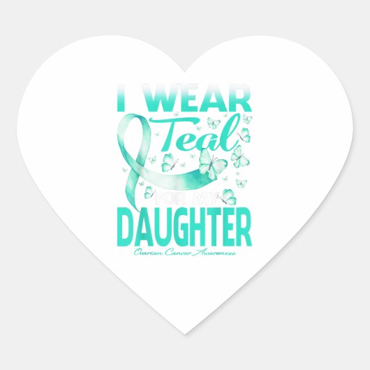 私の娘の卵巣がんの衣服ティール（緑がかった色） ハートシール (正面)