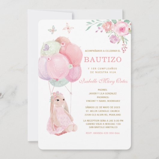 私の娘の洗礼と1歳の誕生日のお知らせ 招待状 (正面)