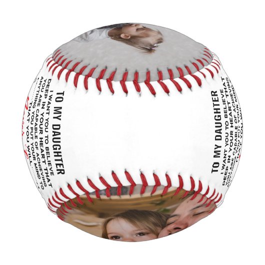 私の娘へパパママ引用文&カスタム2写真 野球ボール (裏面)