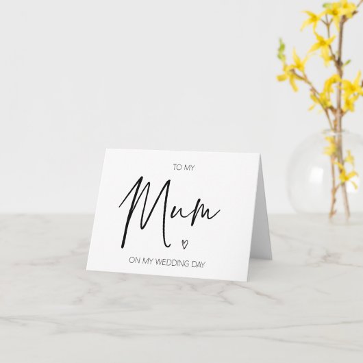 私の婚礼の日の私のミイラへのシンプルな白黒 カード (黄色い花)