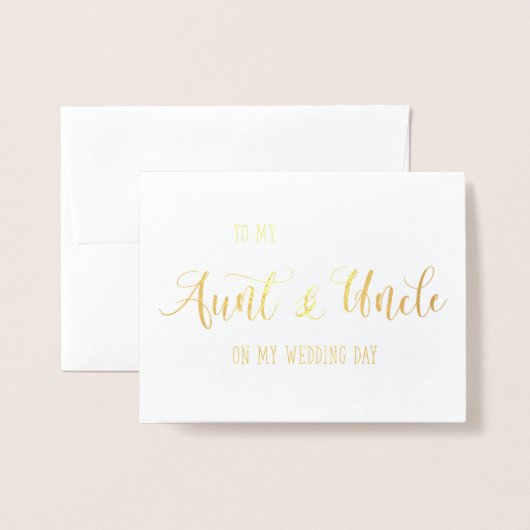 私の婚礼の日カードの私の叔母さんそして叔父さんへの金ゴールド 箔カード (封筒付き正面)