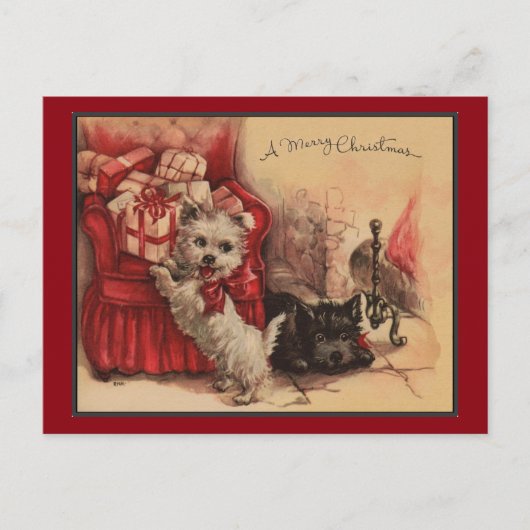 私の子犬とクリスマス シーズンポストカード (正面)