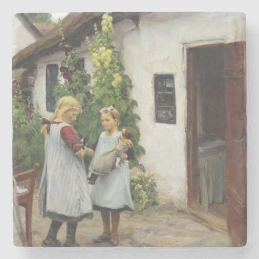 私の子猫を見た？（H.A. Brendekilde著） ストーンコースター (正面)