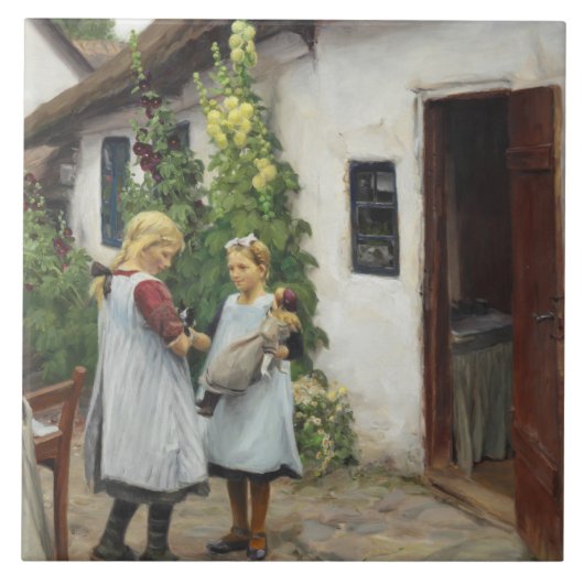 私の子猫を見た？（H.A. Brendekilde著） タイル (正面)