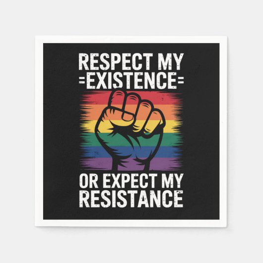 私の存在を尊重するか、私の抵抗を期待するLGBTQ スタンダードカクテルナプキン (正面)