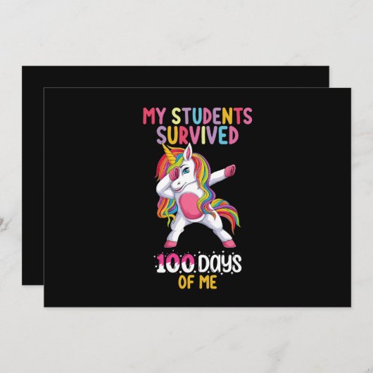 私の学生私の生き延び学校の日100の先生 招待状 (正面/裏面)