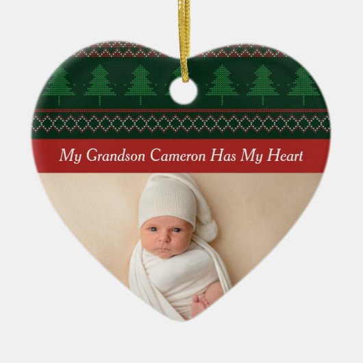 私の孫は私のクリスマス写真のおばあちゃんを持っている セラミックオーナメント (正面)