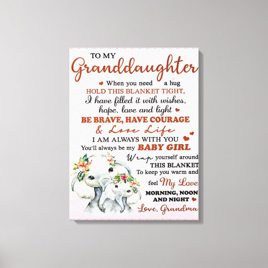 私の孫娘に象誕生日ギフトアイディア キャンバスプリント (正面)