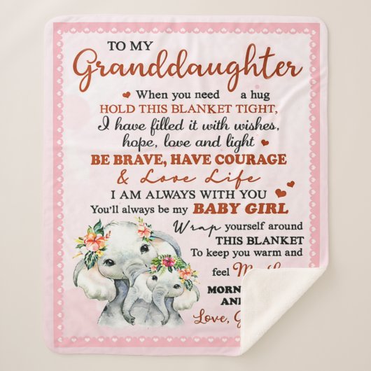 私の孫娘に象誕生日ギフトアイディア シェルパブランケット (正面)