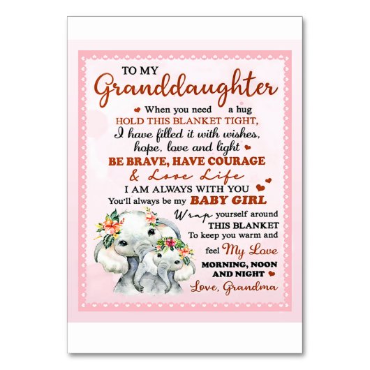 私の孫娘に象誕生日ギフトアイディア テーブルナンバー (正面)