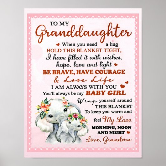 私の孫娘に象誕生日ギフトアイディア ポスター (正面)