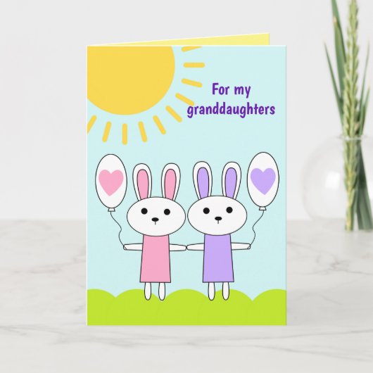 私の孫娘のためのピンクの紫色のイースターバニー シーズンカード (正面)